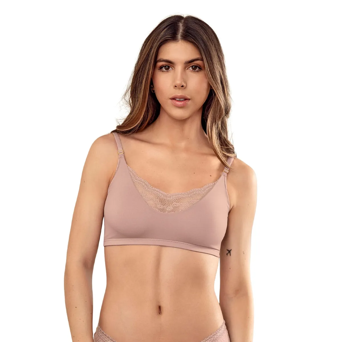 LEONISA - Bralette con detalles de encaje en escote y espalda 091093 Rosado Claro