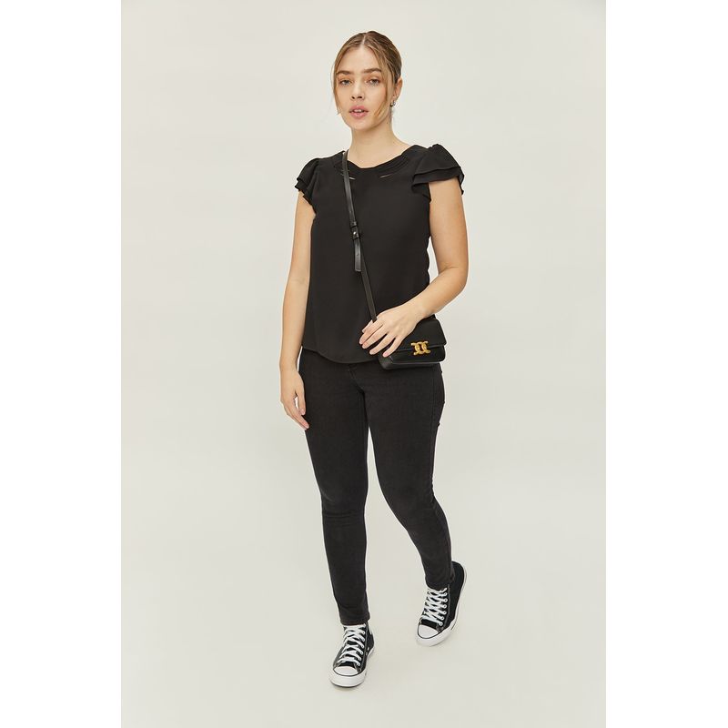IO - Blusa Manga Corta Negro Mujer Io