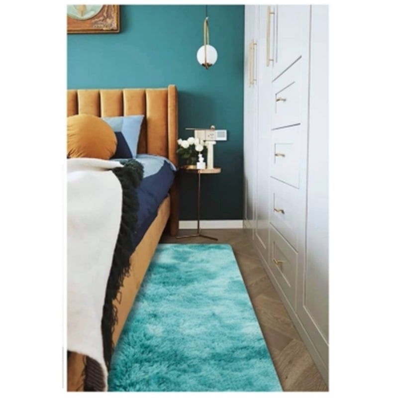ANGELES DEL HOGAR - Alfombra Peluda Pasillera 200x55cm Turquesa Jaspeado
