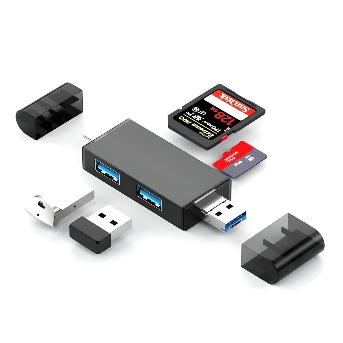 GENERICO - Lector De mMemoria Otg  Microsd Y Sd 5 En 1 Metalico