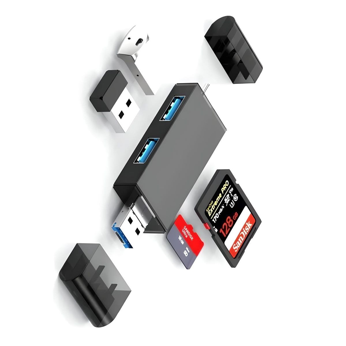 GENERICO - Lector De mMemoria Otg  Microsd Y Sd 5 En 1 Metalico