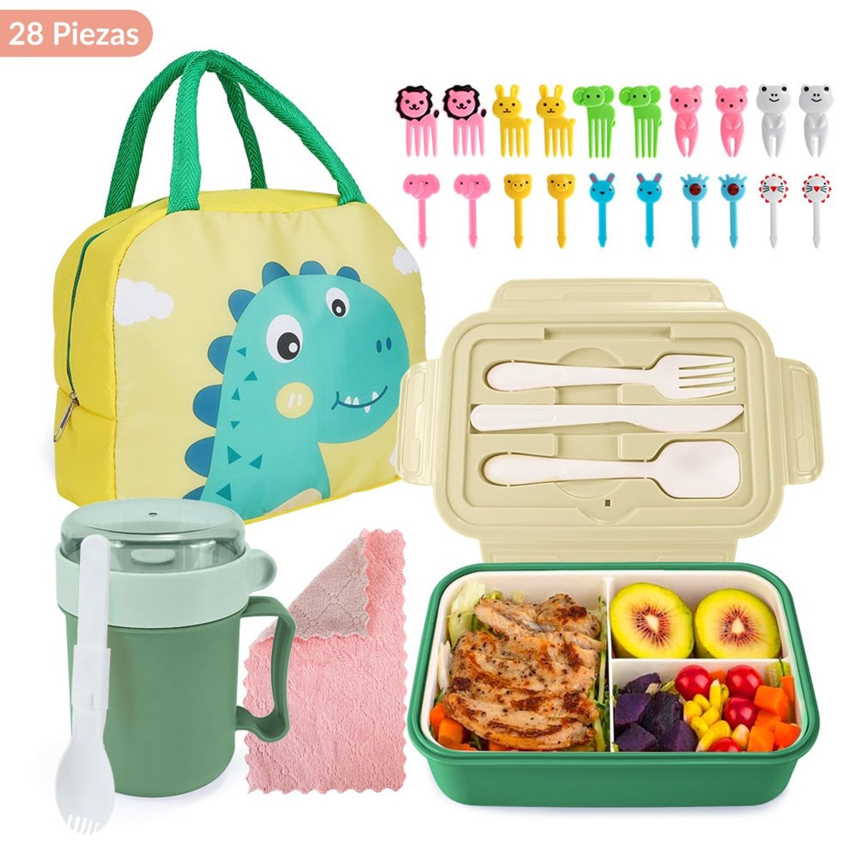 LUKOVEE - Bolso Lonchera Térmica Escolar Set 28pzs Para Niños Portátil