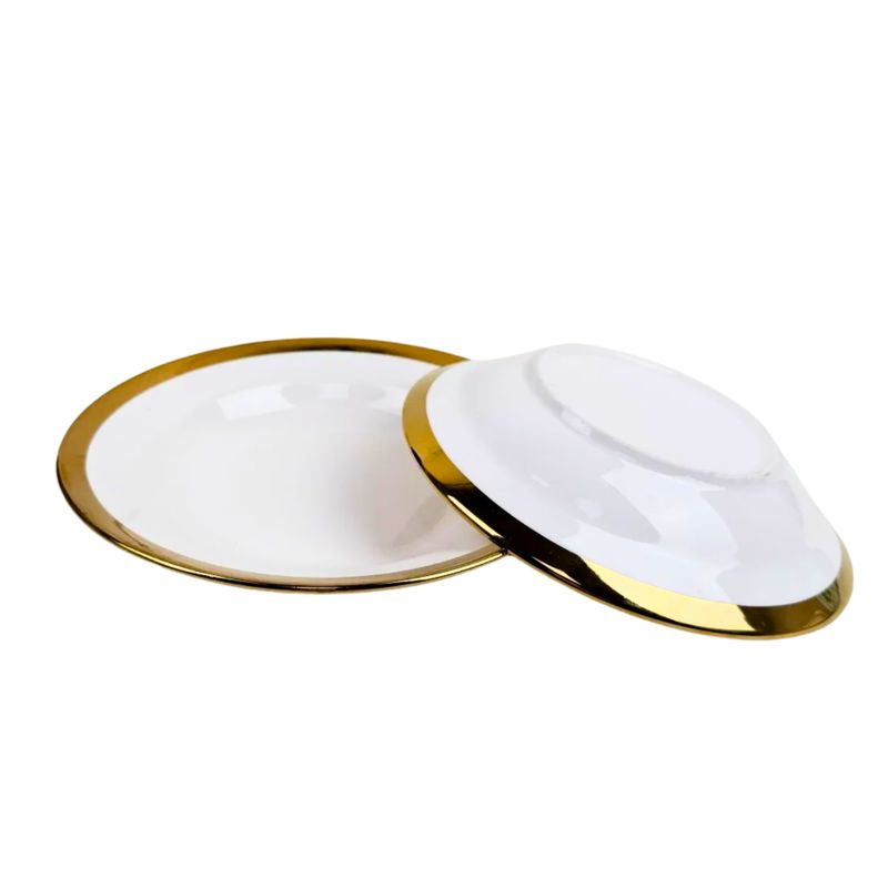 GENERICO - Set de 2 Platos Hondos de Cerámica Blanco y Borde Dorado - 9 Pulgadas