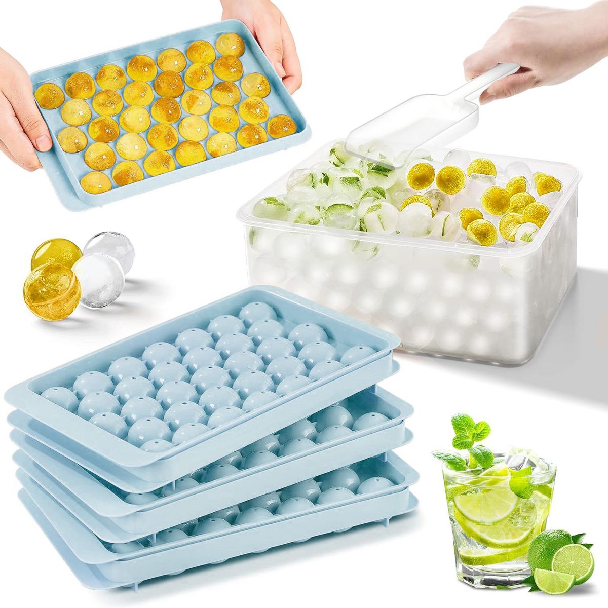 LUKOVEE - Molde Balde Para 99 Cubitos De Hielo Hielera Cubeta Con Pala