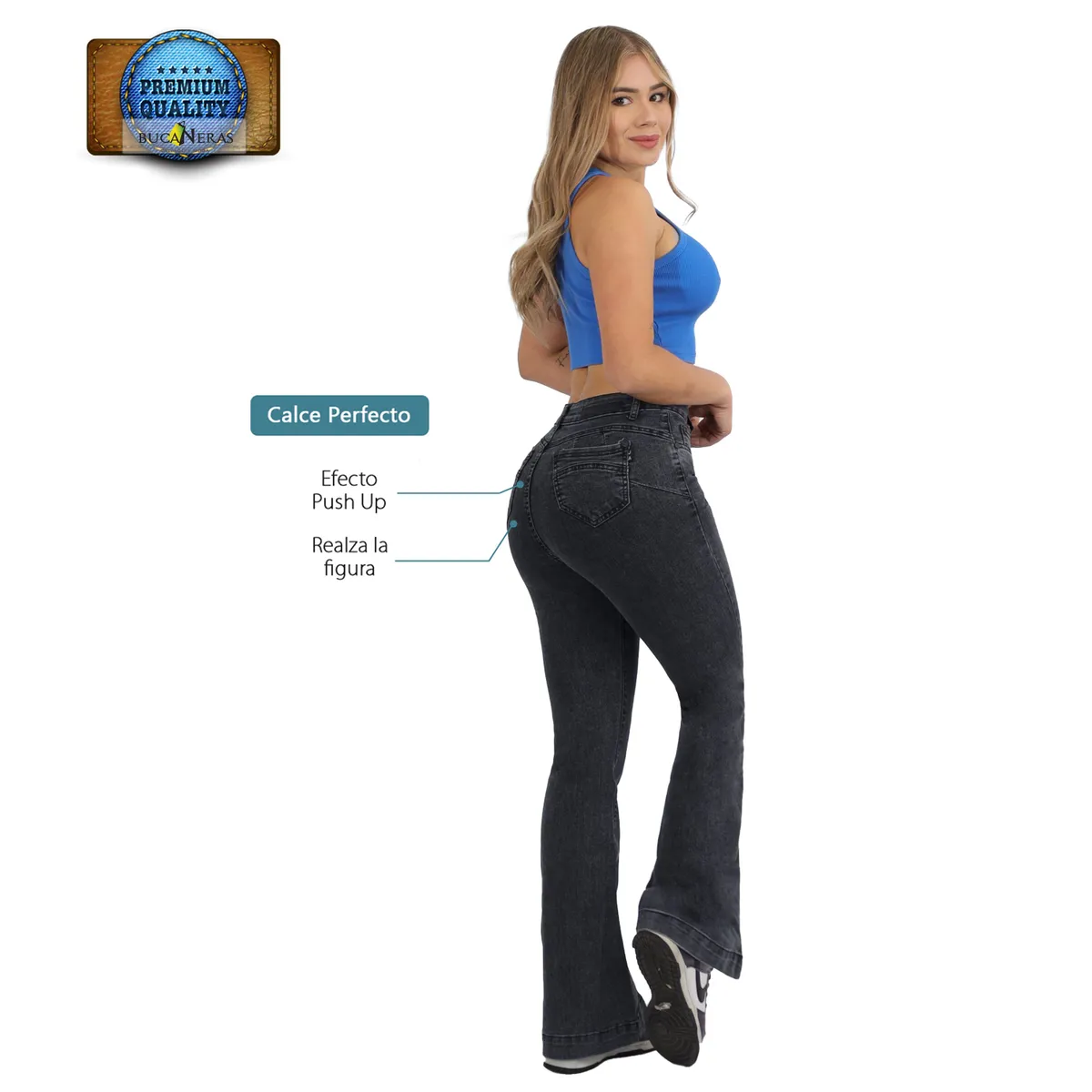 AGW - Jeans Flare Push Up Acampanado Levanta Cola Corte Colombiano