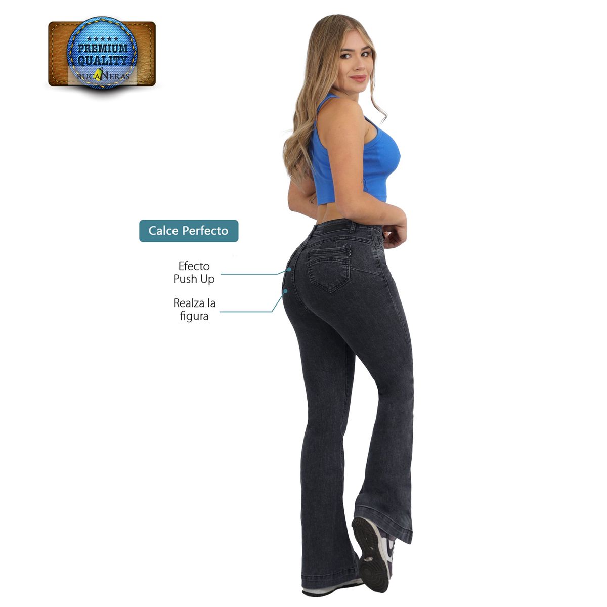 AGW - Jeans Flare Push Up Acampanado Levanta Cola Corte Colombiano