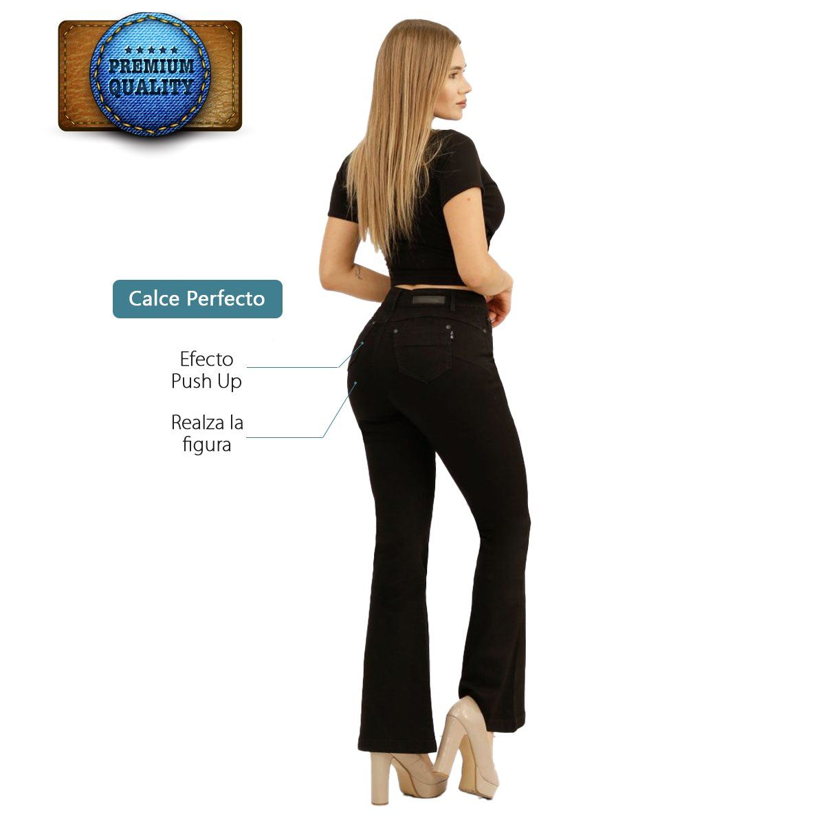 AGW - Jeans Flare Push Up Acampanado Levanta Cola Corte Colombiano