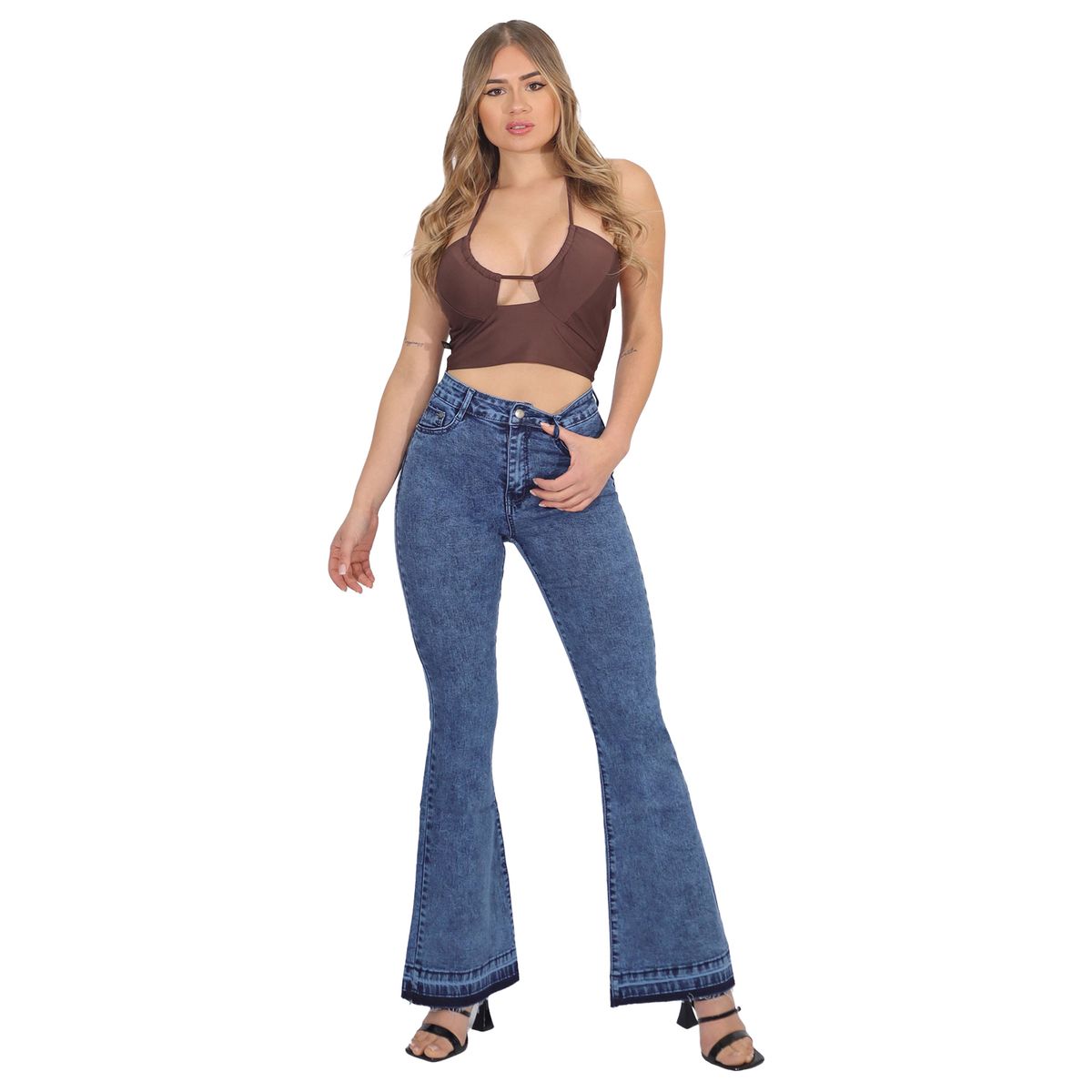 AGW - Jeans Flare Push Up Acampanado Levanta Cola Corte Colombiano