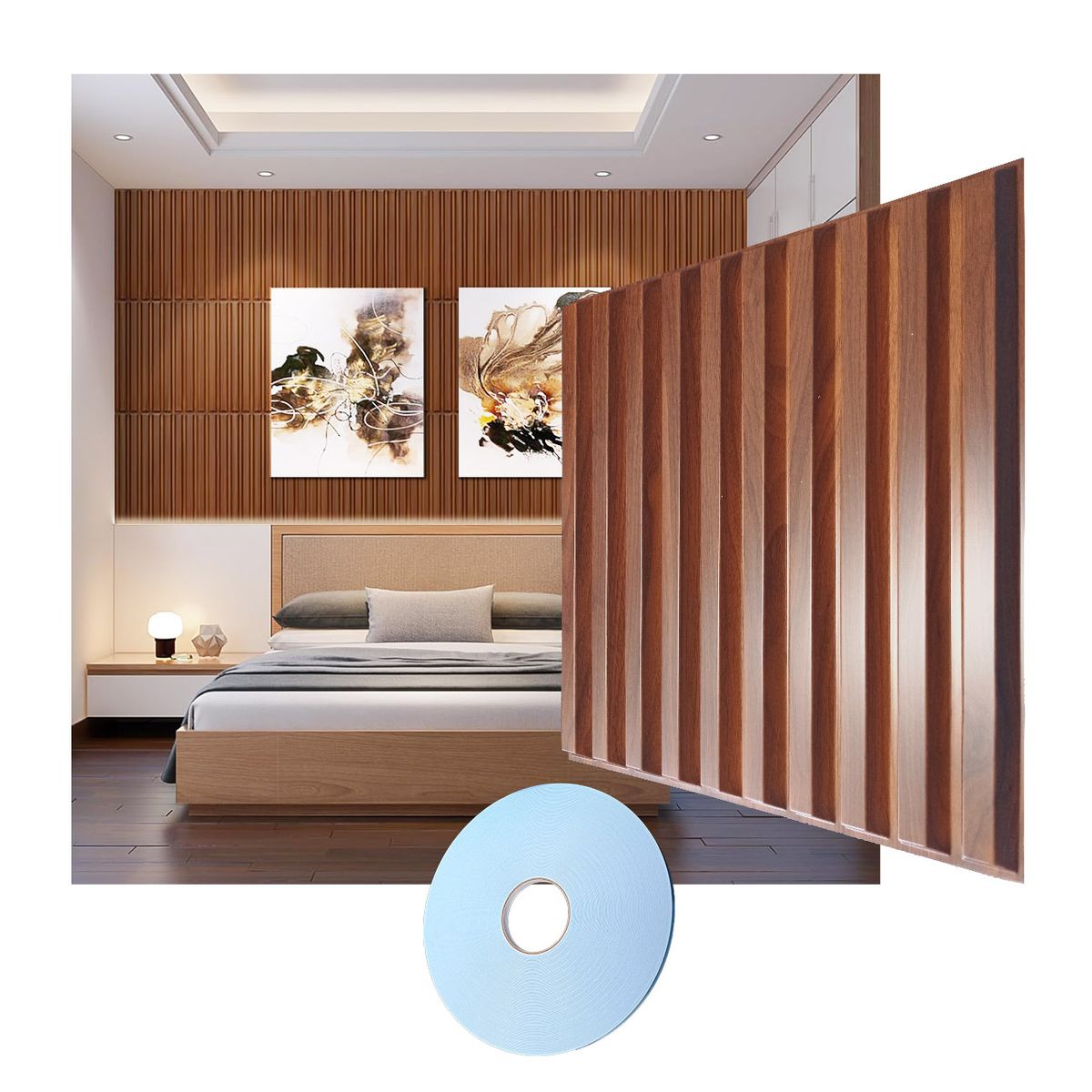 MERCAR RAY - Wall Panel Decorativo 3D PVC Nogal 3m² 12 paneles 50x50cm