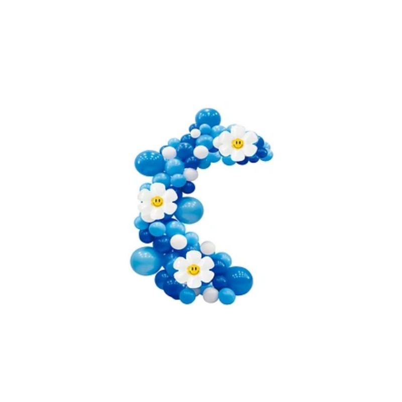 GENERICO - Arco De Globos Orgánico Azul Con Flores 82pcs