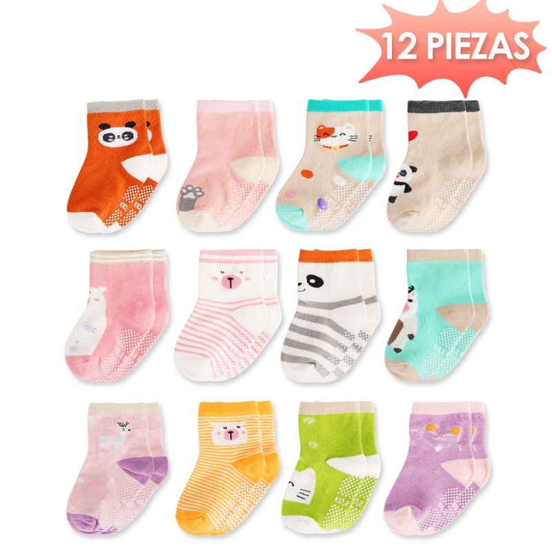 LUKOVEE - Pack 12 Calcetines Niño Niña Algodón Antideslizante 1-3 Años