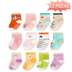 LUKOVEE - Pack 12 Calcetines Niño Niña Algodón Antideslizante 1-3 Años