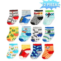 LUKOVEE - Pack 12 Calcetines Niño Niña Algodón Antideslizante 1-3 Años