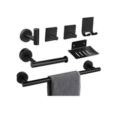 GENERICO - Juego De Accesorios De Baño Plata Mate 7 Piezas Black