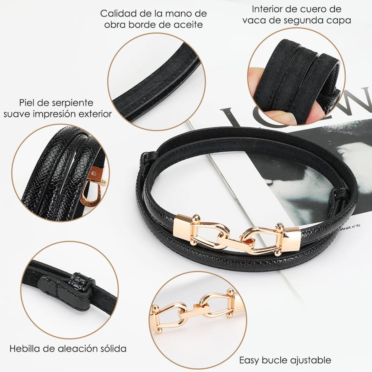 LUKOVEE - Pack 2 Cinturón De Cuero Mujer Ajustable Hebilla Metálico
