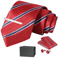 SLOWTON - Set Corbata Pañuelo Seda Gemelos Clip Hombre Caja Regalo