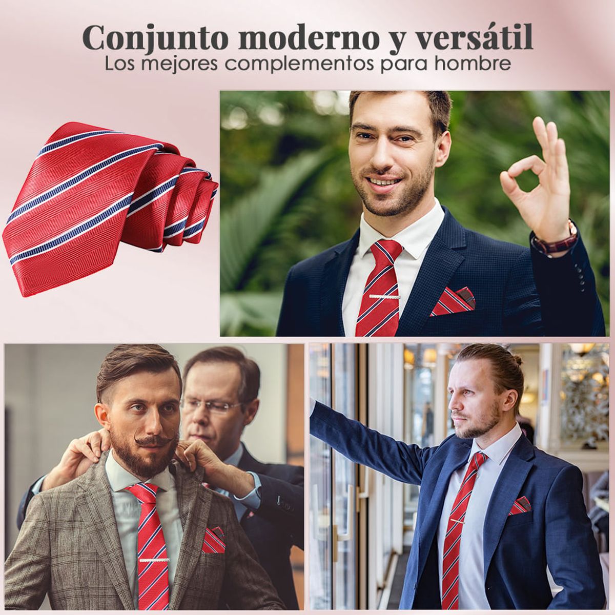 SLOWTON - Set Corbata Pañuelo Seda Gemelos Clip Hombre Caja Regalo