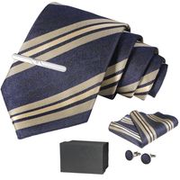 Set Corbata Pañuelo Seda Gemelos Clip Hombre Caja Regalo