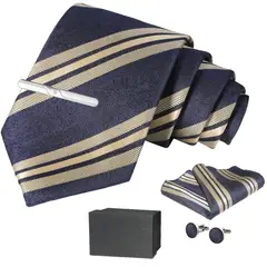 LUKOVEE - Set Corbata Pañuelo Seda Gemelos Clip Hombre Caja Regalo