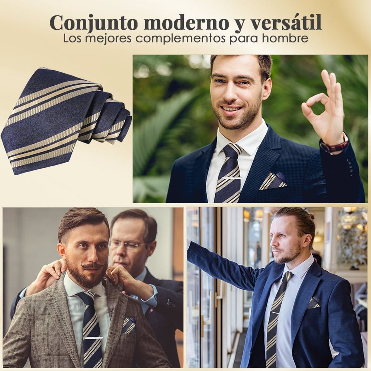 SLOWTON - Set Corbata Pañuelo Seda Gemelos Clip Hombre Caja Regalo