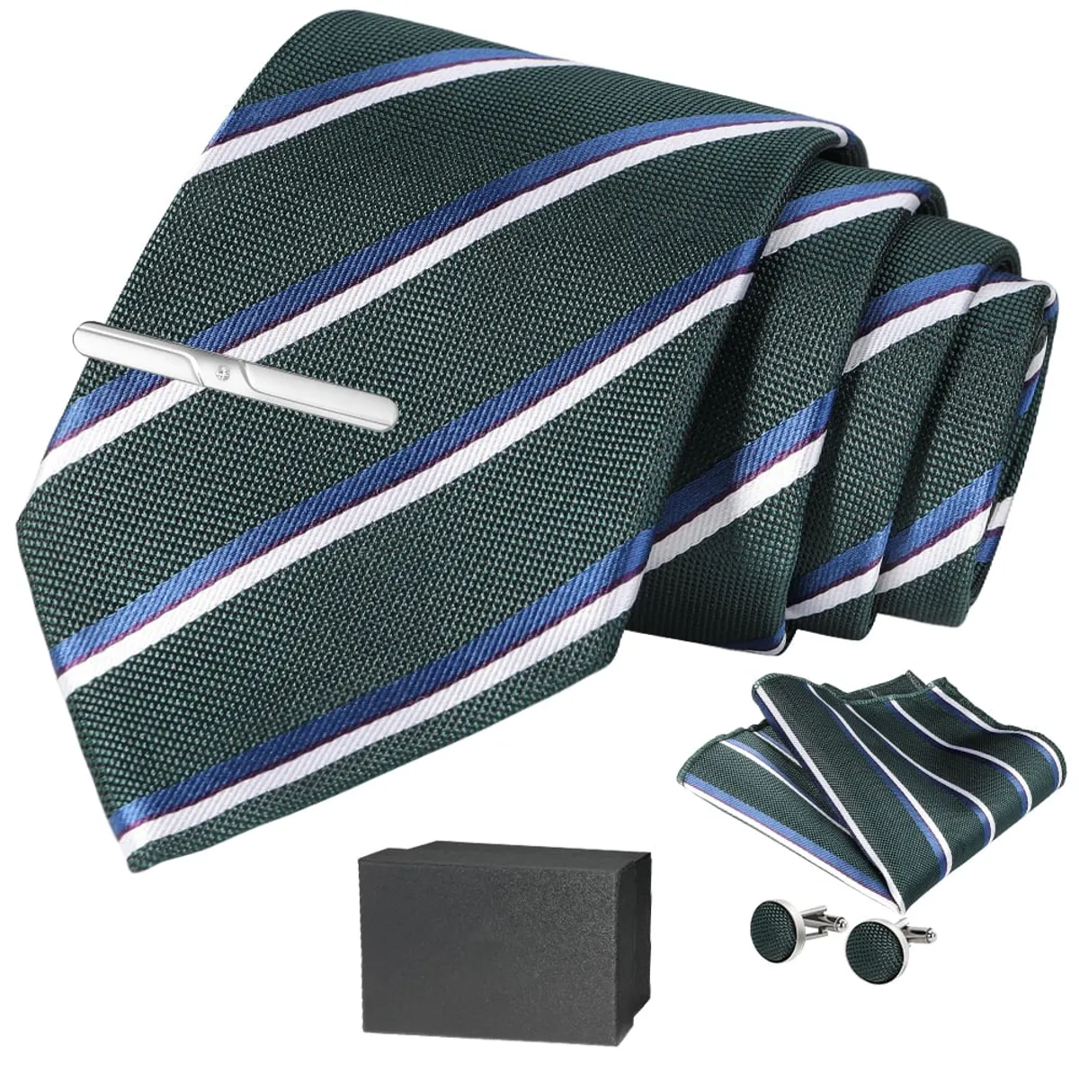SLOWTON - Set Corbata Pañuelo Seda Gemelos Clip Hombre Caja Regalo