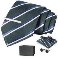 Set Corbata Pañuelo Seda Gemelos Clip Hombre Caja Regalo