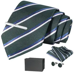 LUKOVEE - Set Corbata Pañuelo Seda Gemelos Clip Hombre Caja Regalo