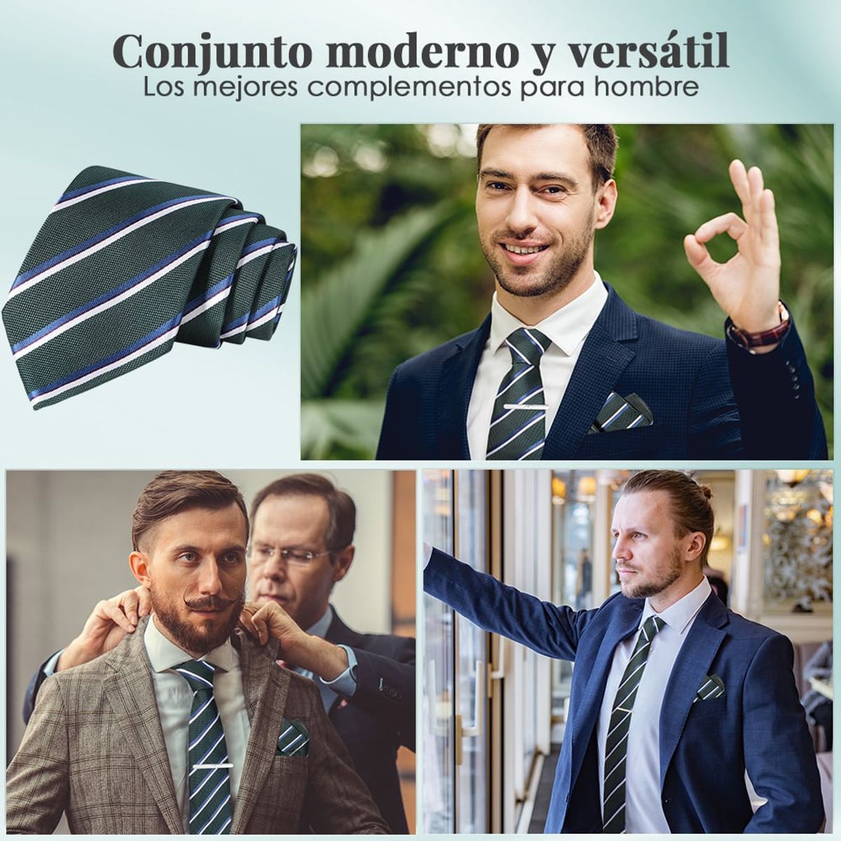 SLOWTON - Set Corbata Pañuelo Seda Gemelos Clip Hombre Caja Regalo