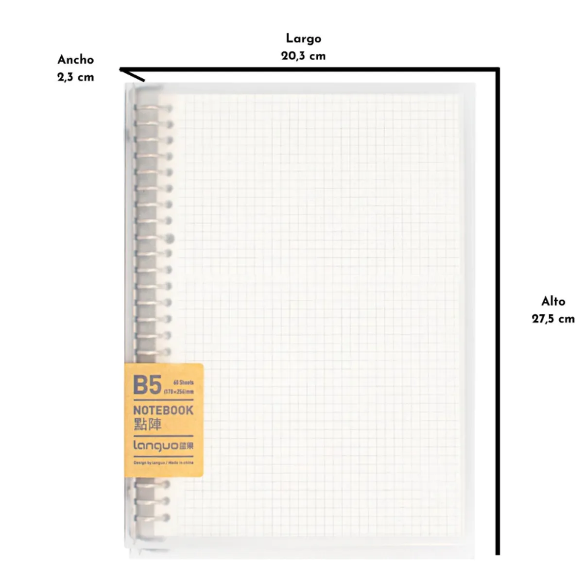 LANGUO - Libreta Anillada B5 Sistema Refill + Pack Hojas Repuesto Diseño Cuadros