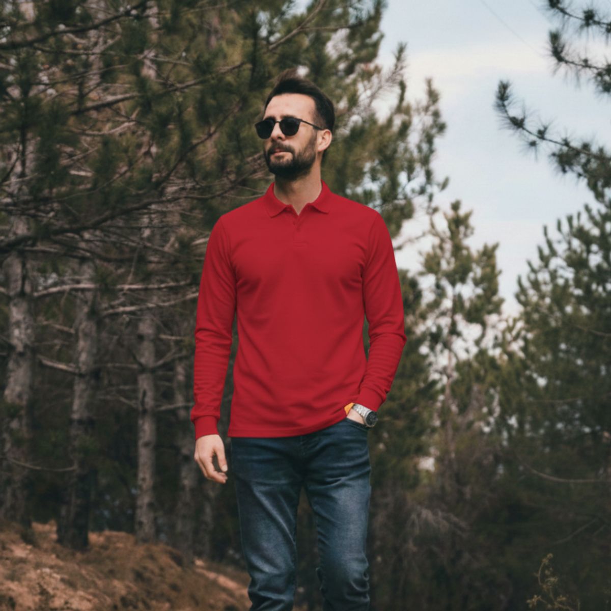 T-WORLD - Polera Hombre Piqué Manga Larga Premium 60-40 Para Bordar