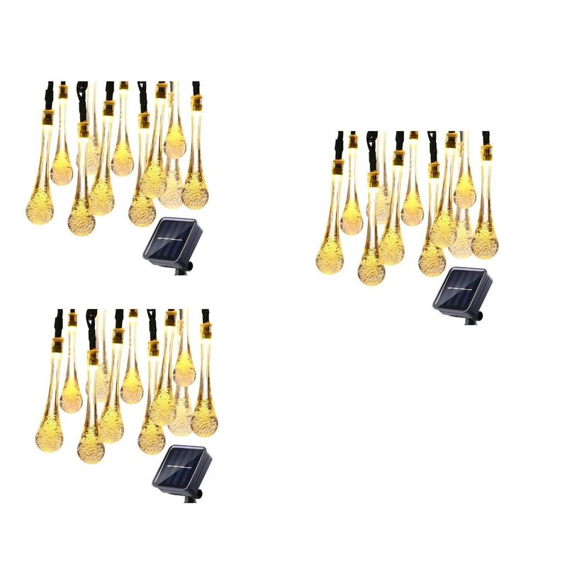 GENERICO - Pack X3 Guirnalda Solar Hada Gotas 20 led 4 Metros Cálida
