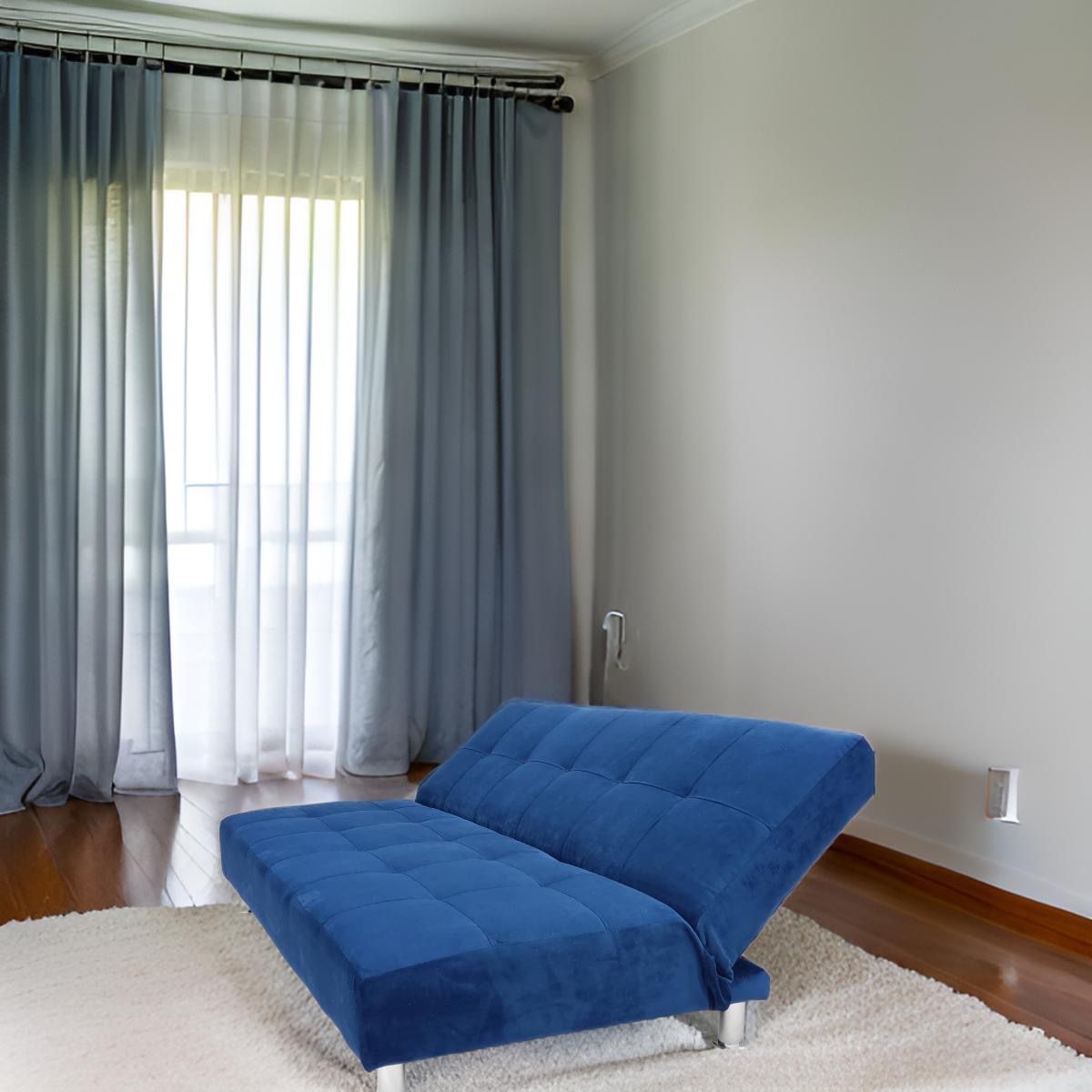 MUEBLES NEW - SOFA CAMA NEW AZUL FELPA
