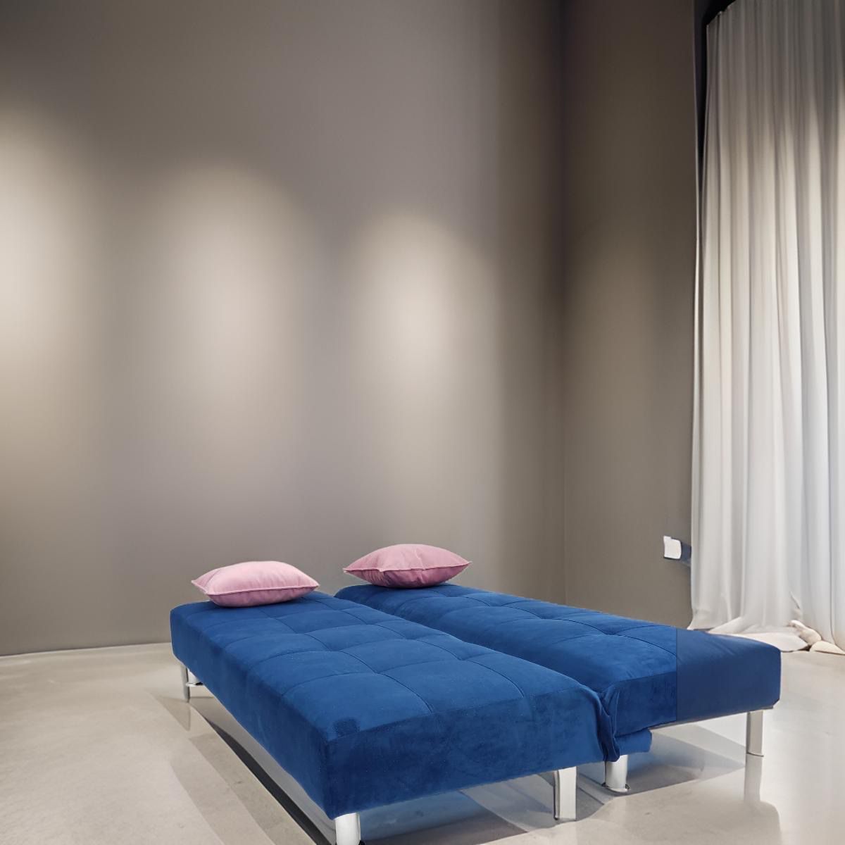 MUEBLES NEW - SOFA CAMA NEW AZUL FELPA