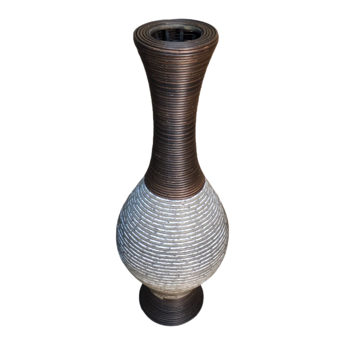 GENERICO - Jarron Florero Decorativo Tejido Rattan Moderno Blanco 70 CM.