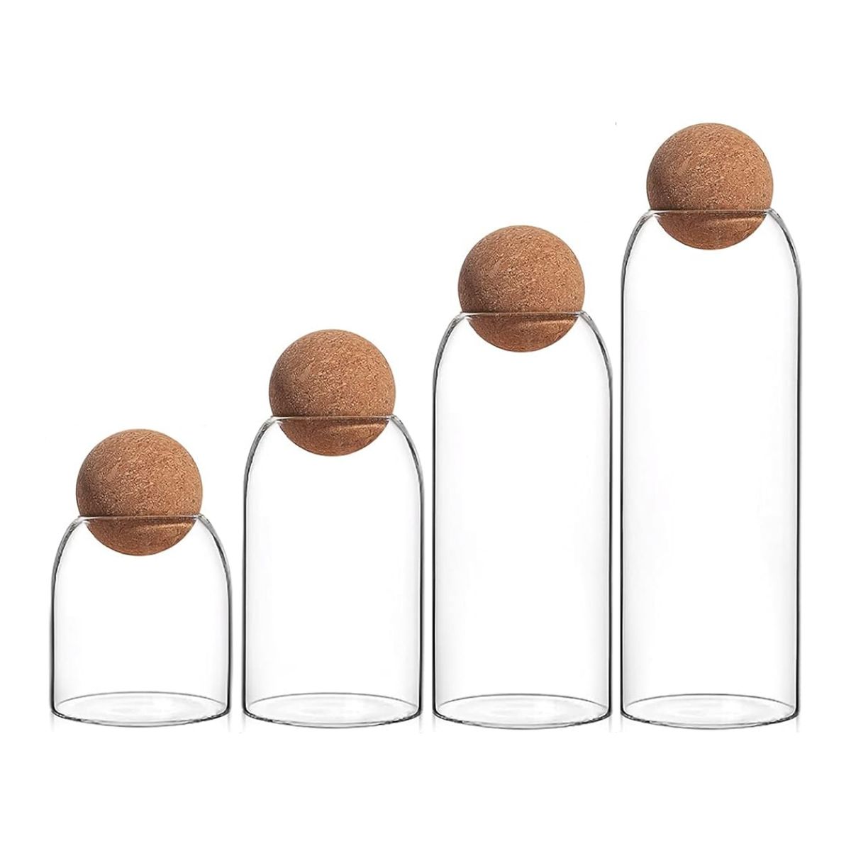 GENERICO - Set 4 Botellas Frascos Vidrio Transparente Tapa De Corcho