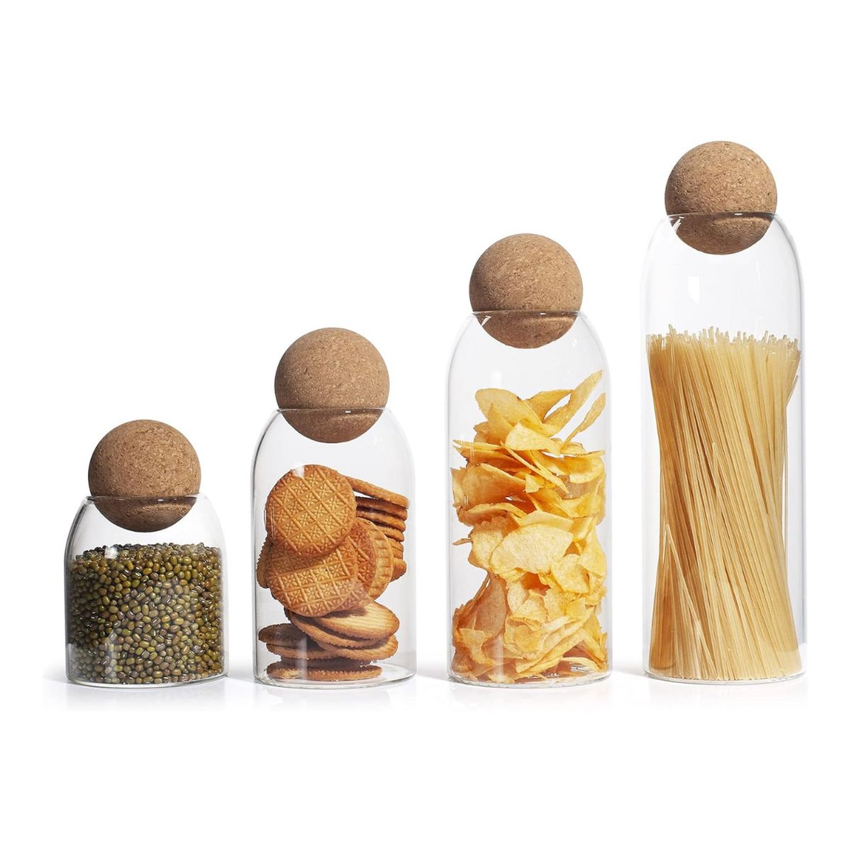 GENERICO - Set 4 Botellas Frascos Vidrio Transparente Tapa De Corcho