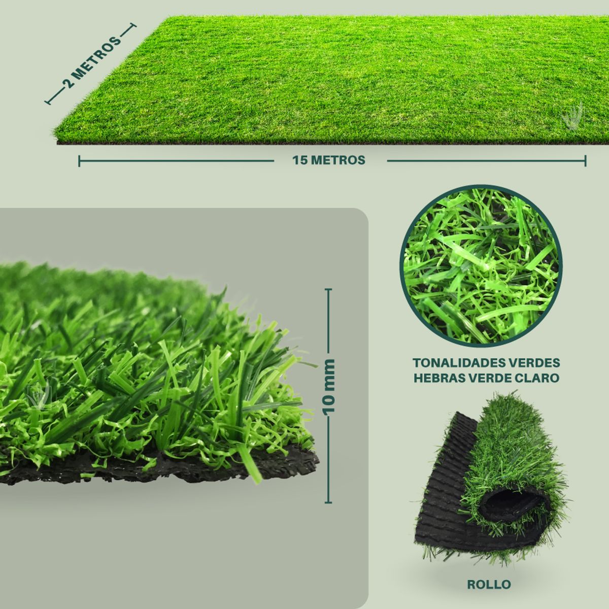 HOME GRASS - Pasto Sintetico 10 milimetros espesor 30 mt2