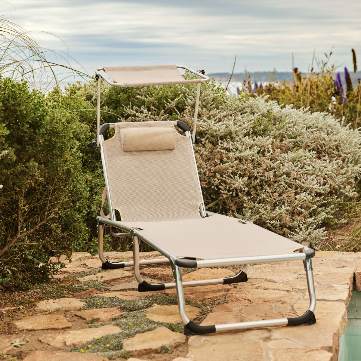 RELAN - Reposera Plegable con Techo Relan Areia Reclinable