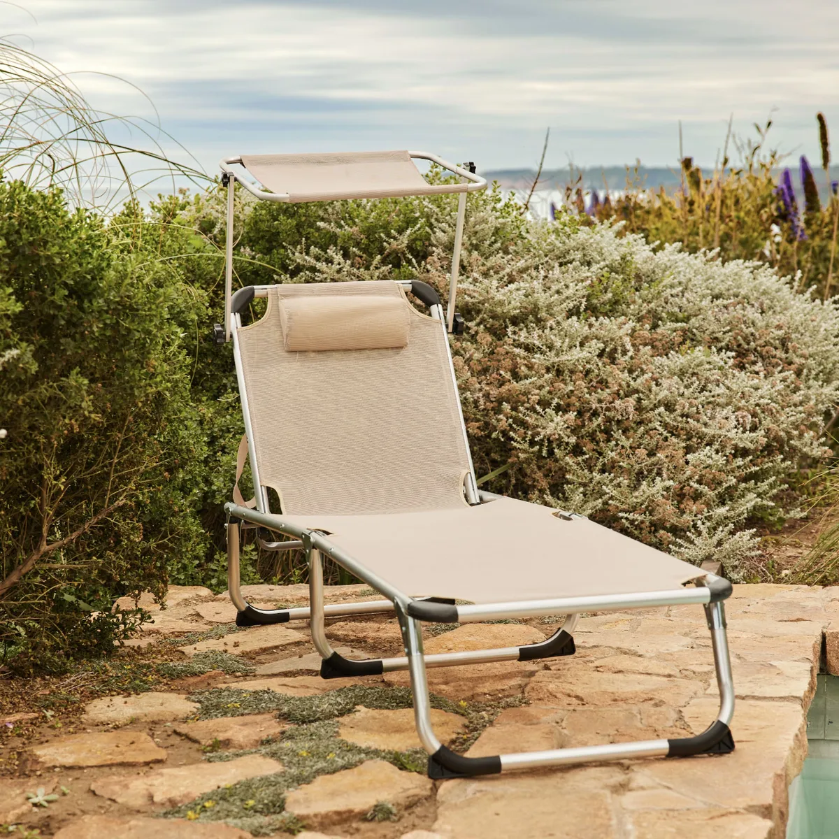 RELAN - Reposera Plegable con Techo Relan Areia Reclinable