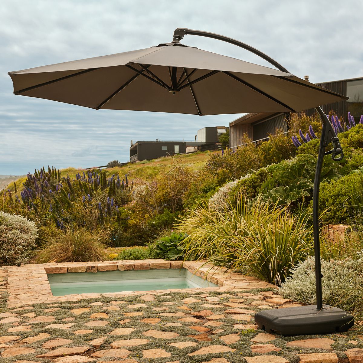 RELAN - Quitasol Lateral Con Base Relan Gris 300 cm Manivela