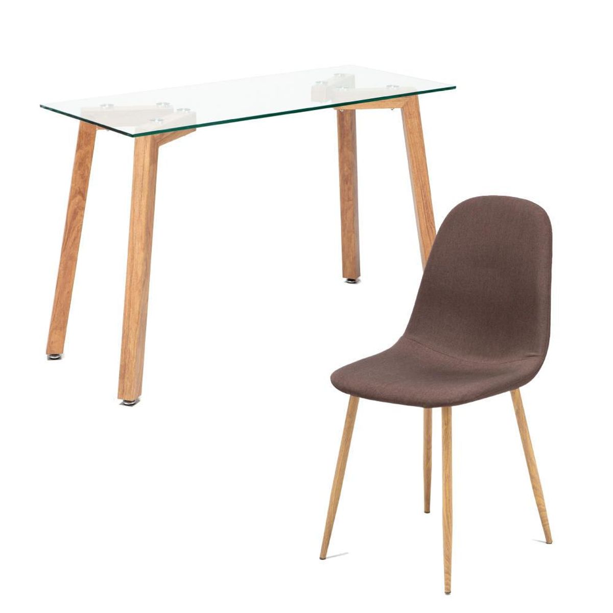 SPAZZIO - Escritorio Jockey natural + 1 silla Cross cafén atural