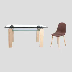 SPAZZIO - Escritorio Prisma natural 150 cm + 1 silla Cross cafénatural