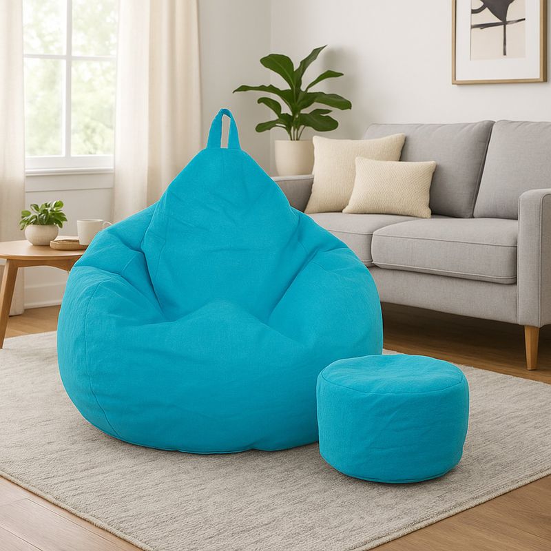 JOYTEK - Puff Pera de Lino talla XL 120x80 AZUL CELESTE