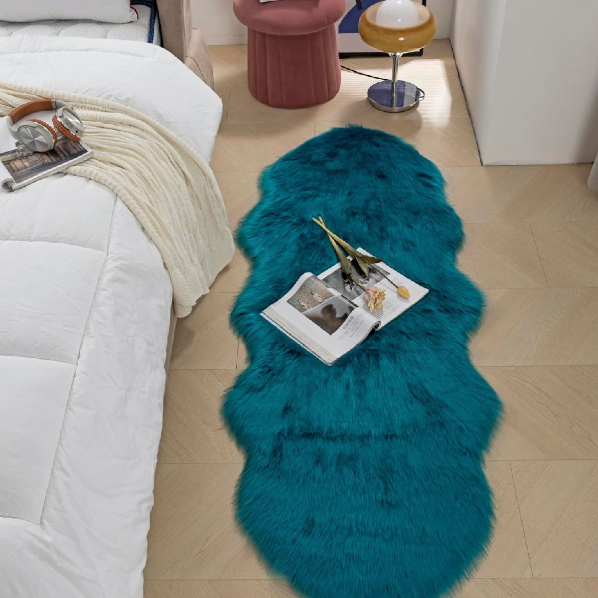 ANGELES DEL HOGAR - Alfombra Piel de Oveja 180x60cm Turquesa