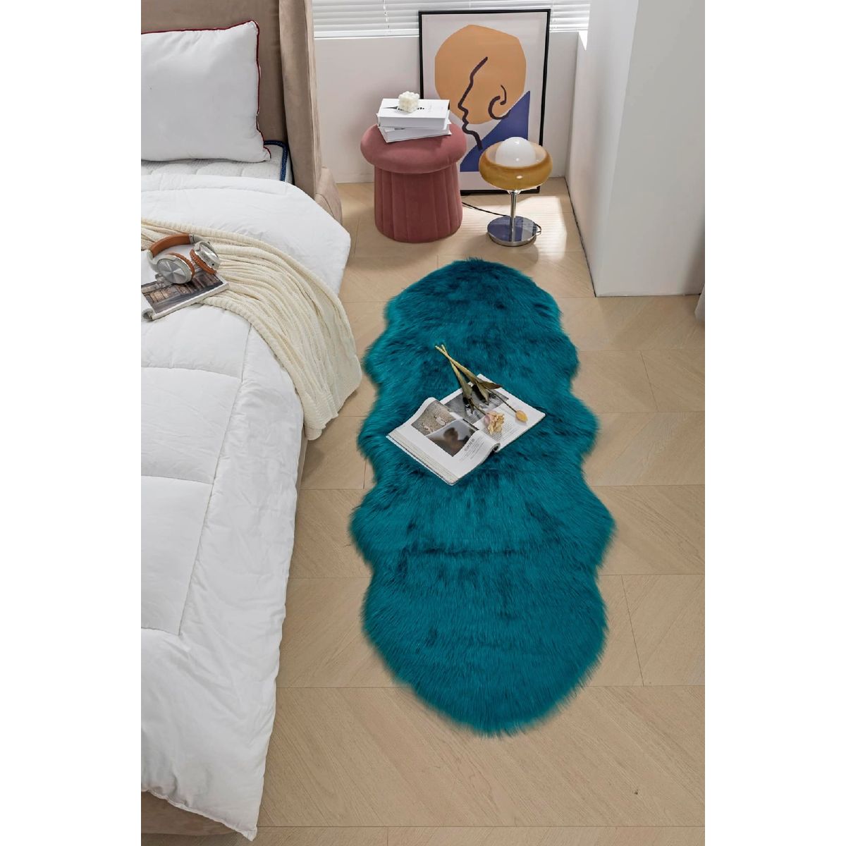 ANGELES DEL HOGAR - Alfombra Piel de Oveja 180x60cm Turquesa
