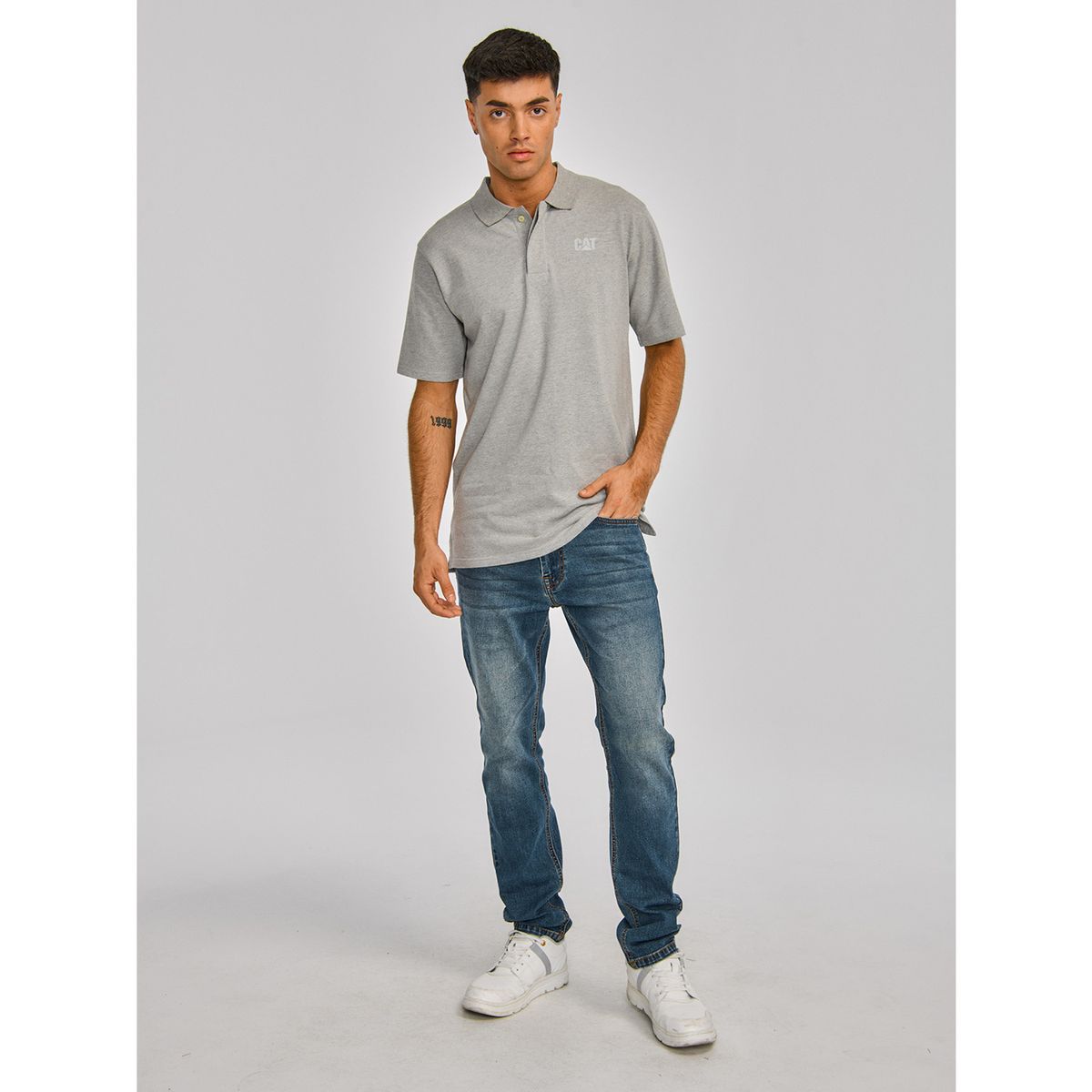CAT - Polera Polo Hombre Cat Logo Pique Polo Gris CAT