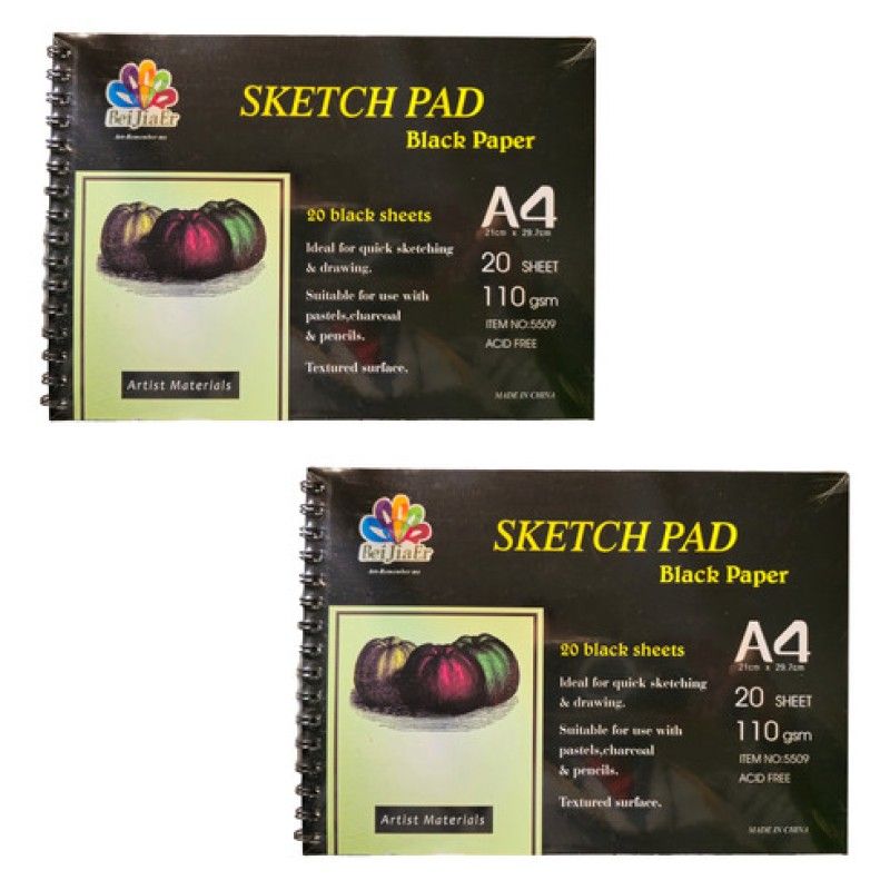 GENERICO - Set 2 Block De Hojas A4 Negras Anillado 40 Hojas En Total