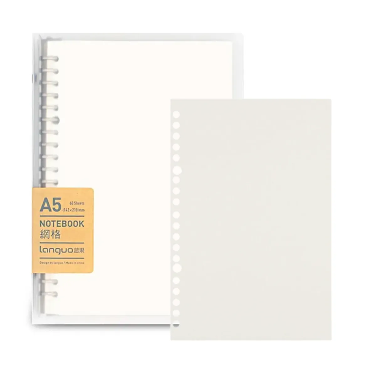 LANGUO - Libreta Anillada Blanca A5 Sistema Refill + Pack Hojas Repuesto
