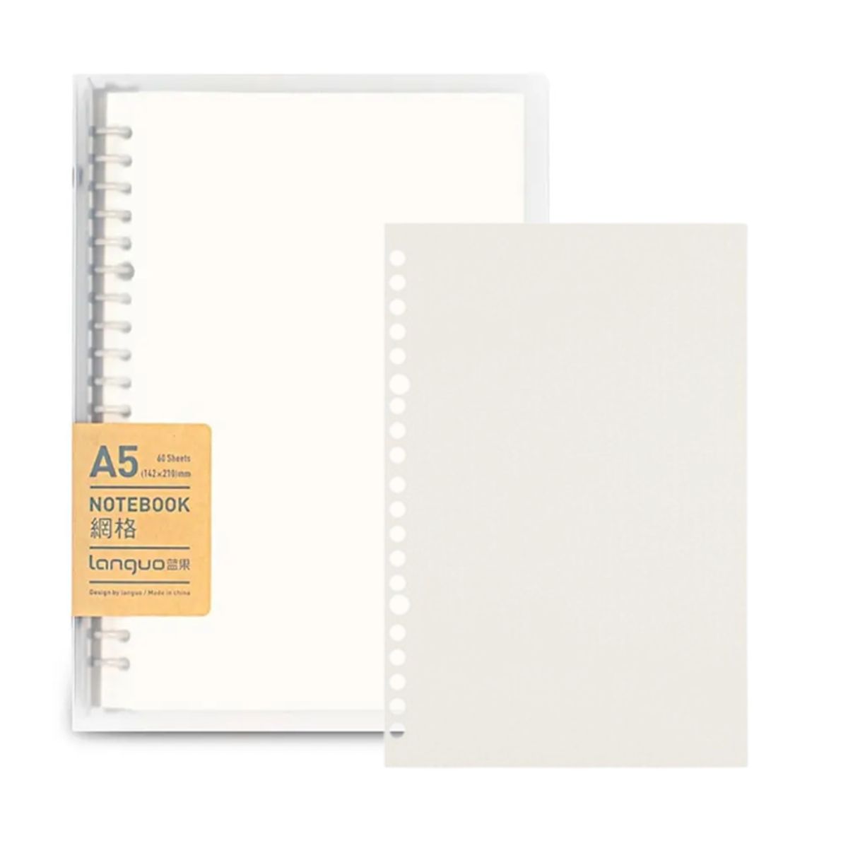 LANGUO - Libreta Anillada Blanca A5 Sistema Refill + Pack Hojas Repuesto