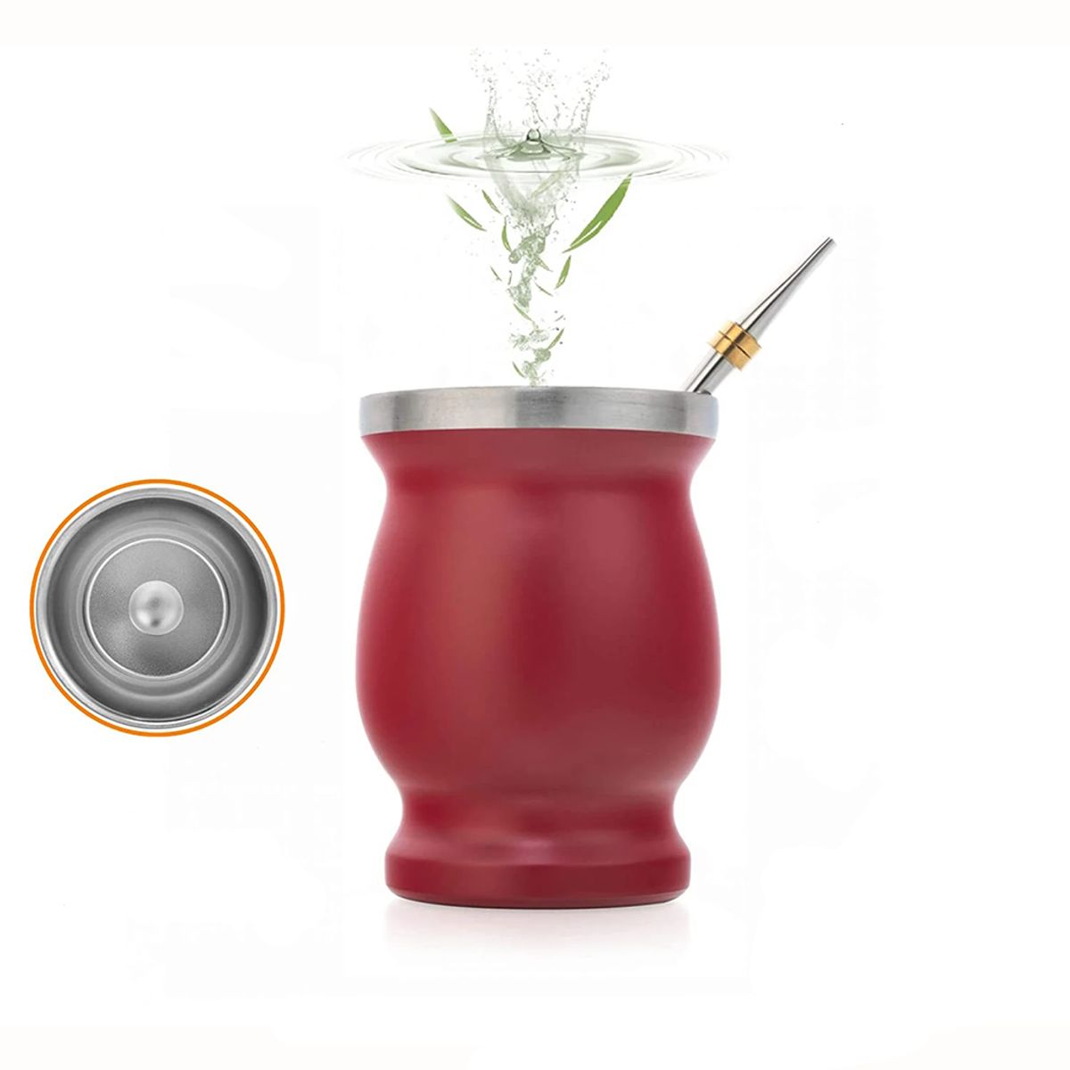 GENERICO - Kit Matero Bombilla Mate Set Matero Acero Inoxidable 250ml Rojo